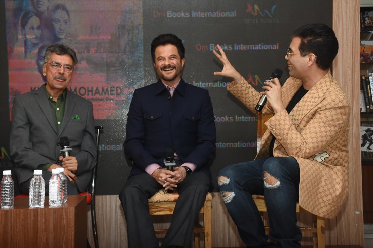 Khalid Mohamed, Anil Kapoor &amp; Karan Johar at the launch of Khalid Mohamed’s debut novel ‘The Aladia Sisters’, an Om Books International publication